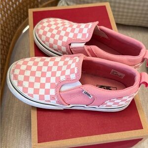 Vans Kids Pink and White Checkered Slip-On Sneakers